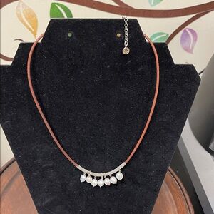 Silpada "Pearls of Wisdom" choker w/brown leather cord 16” length W/2” Extension